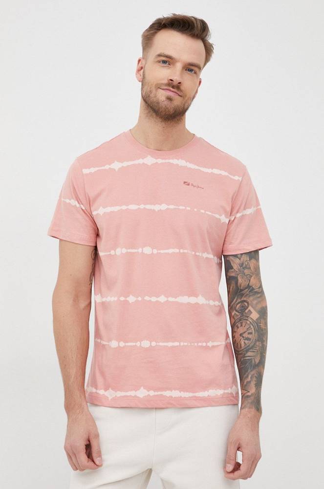 Bavlnené tričko Pepe Jeans Alam ružová farba, vzorované