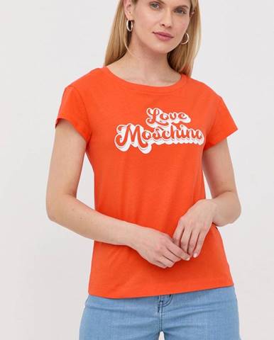 Bavlnené tričko Love Moschino oranžová farba