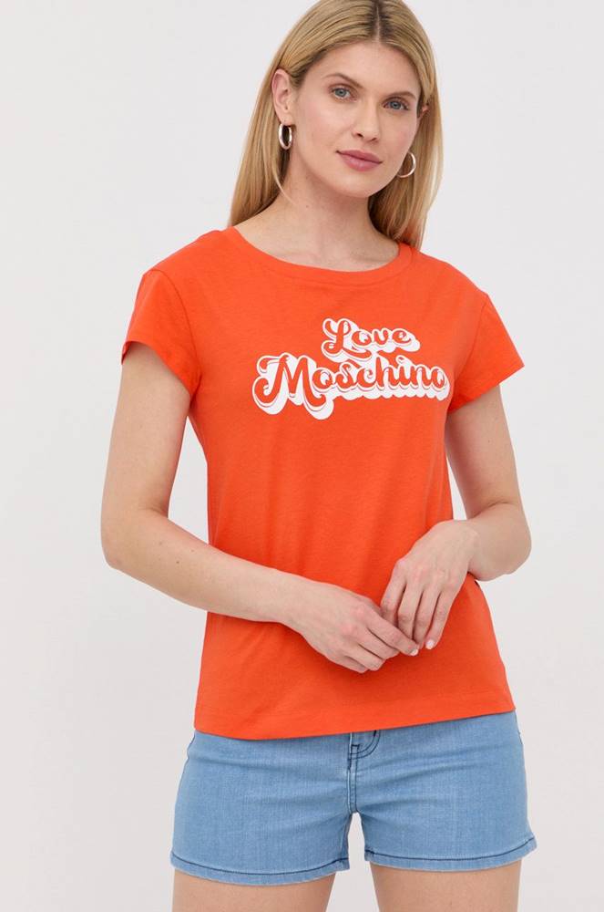 Bavlnené tričko Love Moschino oranžová farba,