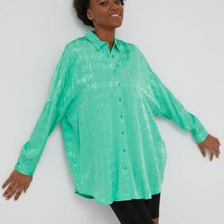 Košeľa Answear Lab dámska, zelená farba, voľný strih, s klasickým golierom