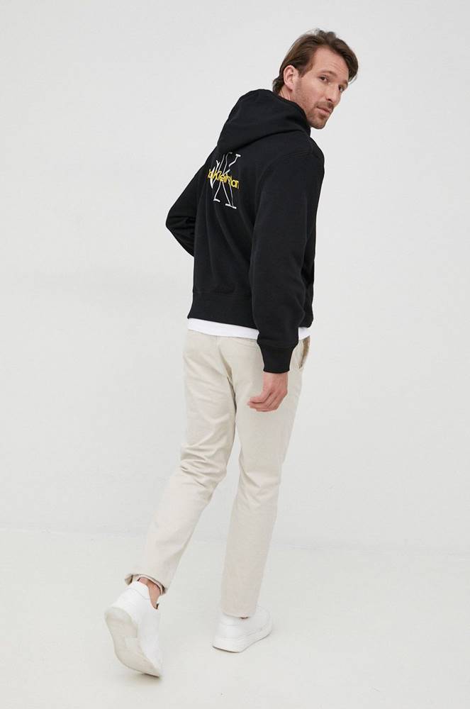 Bavlnená mikina Calvin Klein Jeans pánska, čierna farba, s potlačou