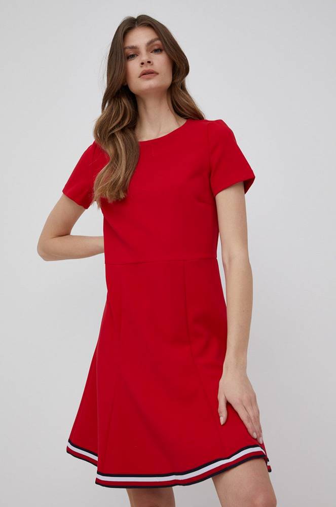 Šaty Tommy Hilfiger Angela červená farba, mini, áčkový strih