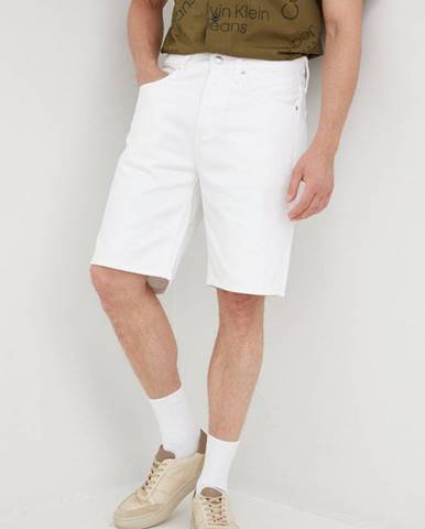 Rifľové krátke nohavice Calvin Klein Jeans pánske, biela farba,