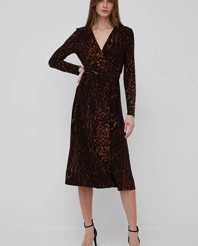 Šaty Lauren Ralph Lauren hnedá farba, midi, áčkový strih