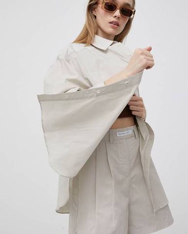 Bavlnená košeľa Reebok Classic H49285 dámska, béžová farba, voľný strih, s klasickým golierom