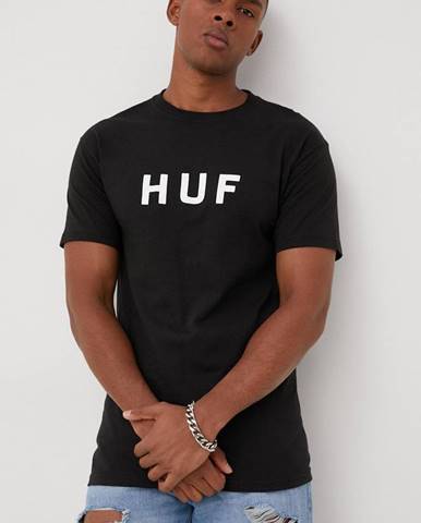 Bavlnené tričko HUF čierna farba, s potlačou