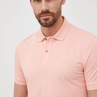 Bavlnené polo tričko BOSS ružová farba, s nášivkou