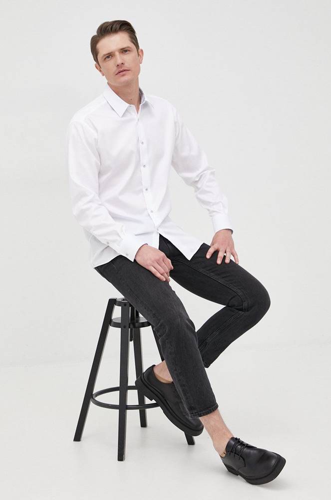 Košeľa Karl Lagerfeld pánska, biela farba, regular, s klasickým golierom