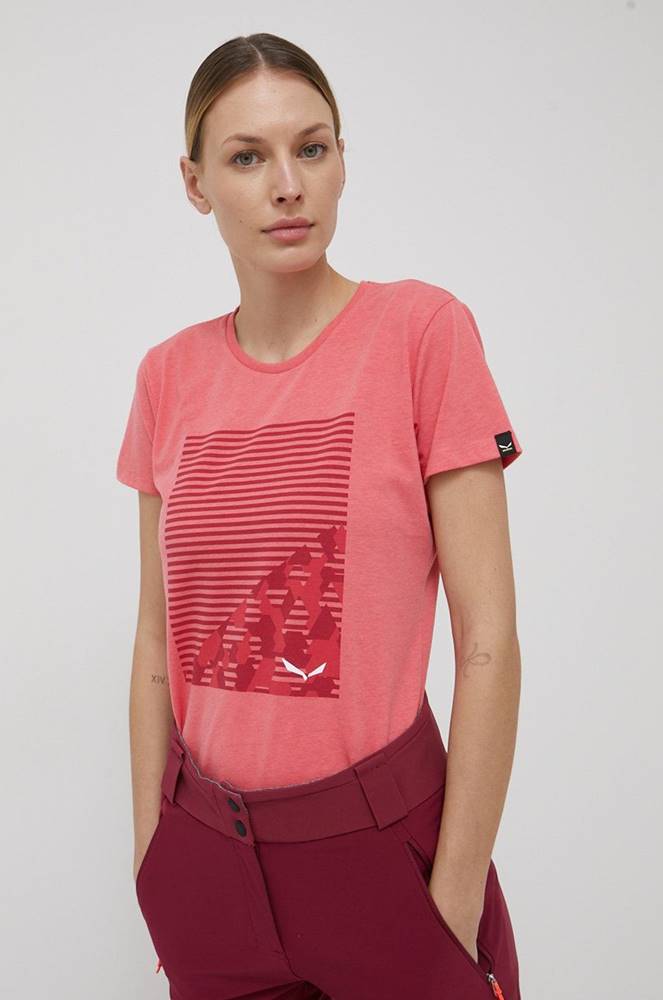 Športové tričko Salewa Geometric ružová farba,