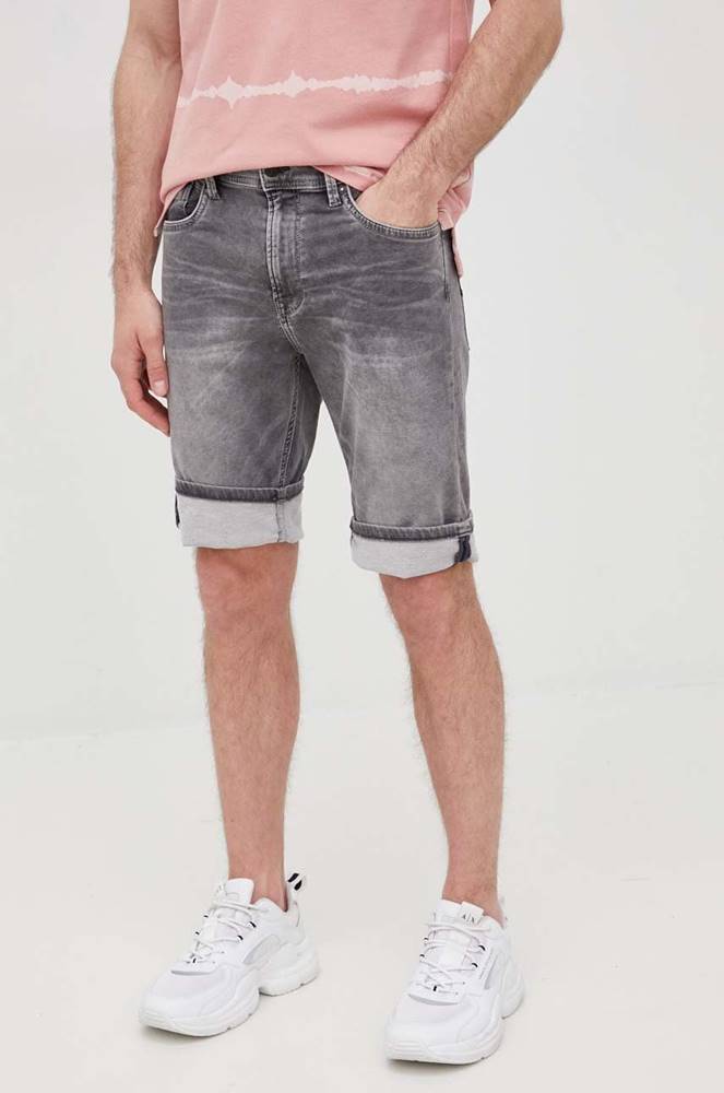 Rifľové krátke nohavice Pepe Jeans Jack Short Grey pánske, šedá farba,