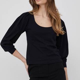 Bavlnené tričko s dlhým rukávom Sisley čierna farba,