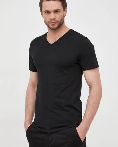 Bavlnené tričko Lacoste čierna farba, jednofarebné