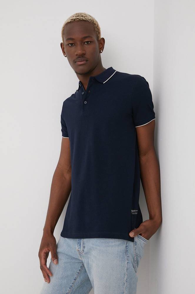Bavlnené polo tričko Tom Tailor tmavomodrá farba, jednofarebné