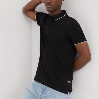 Bavlnené polo tričko Tom Tailor čierna farba, jednofarebné