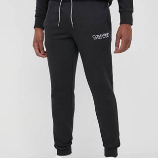 Nohavice Calvin Klein pánske, čierna farba, s potlačou