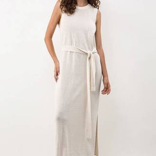 Ľanové šaty Ivy & Oak biela farba, maxi, rovný strih