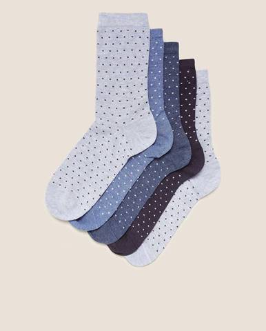 Sada piatich párov dámskych bodkovaných ponožiek v modrej farbe Marks & Spencer