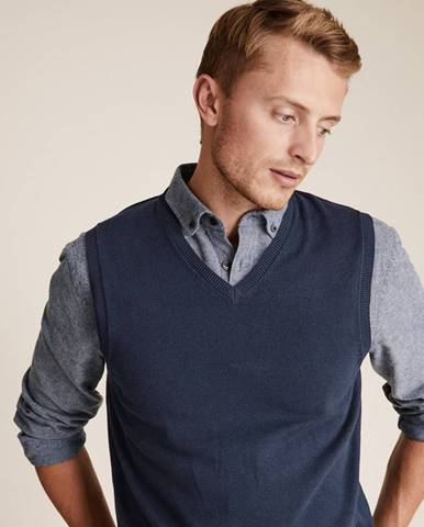 Čisto bavlnený sveter bez rukávov Marks & Spencer námornícka modrá