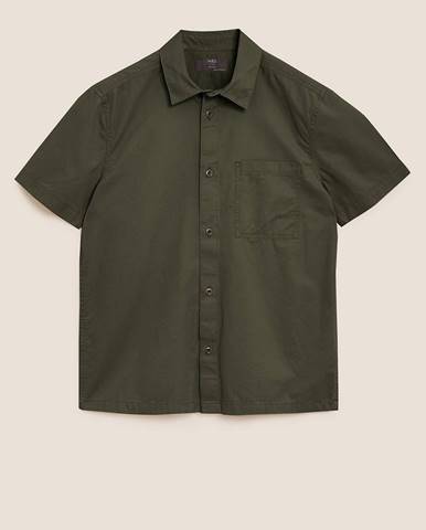 Funkčná krepová bundo-košeľa z čistej bavlny Marks & Spencer zelená