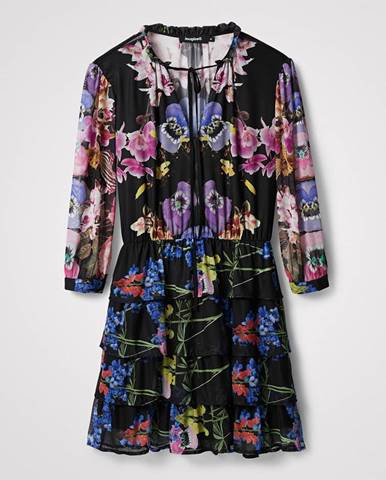 Čierne dámske kvetované krátke šaty Desigual Lyon
