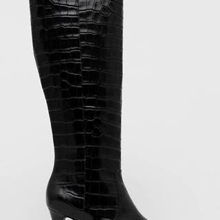 Kožené čižmy Lauren Ralph Lauren Caelynn dámske, čierna farba, na vysokom podpätku, 802872408001