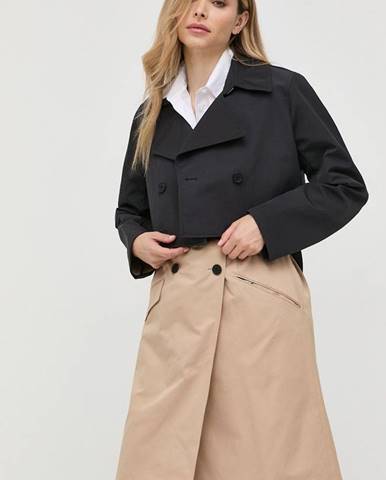 Kabát Karl Lagerfeld dámsky, čierna farba, prechodný, dvojradový