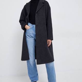 Vlnený kabát Calvin Klein šedá farba, prechodný,