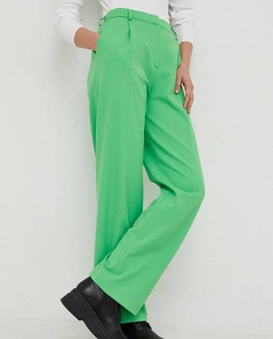 Nohavice Samsoe Samsoe dámske, zelená farba, široké, vysoký pás