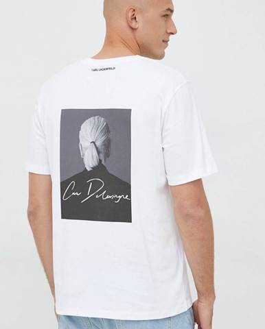 Bavlnené tričko Karl Lagerfeld Karl Lagerfeld X Cara Delevingne biela farba,