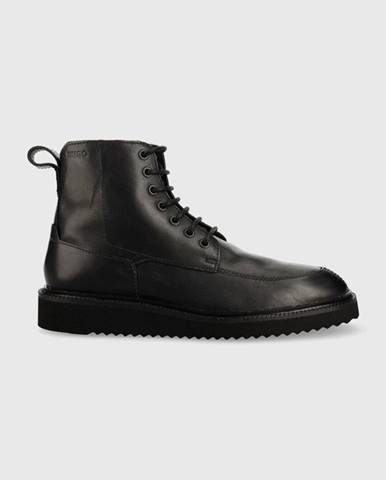 Kožené topánky HUGO District pánske, čierna farba