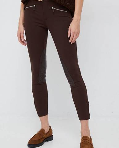 Nohavice Lauren Ralph Lauren dámske, hnedá farba, priliehavé, stredne vysoký pás