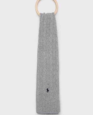 Vlnený šál Polo Ralph Lauren šedá farba, jednofarebný