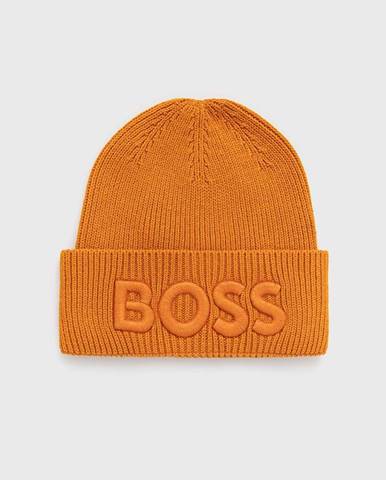 Čiapka s prímesou vlny BOSS Boss Casual oranžová farba, z hrubej pleteniny,