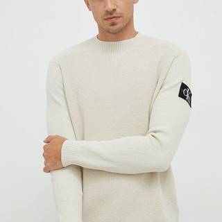 Bavlnený sveter Calvin Klein Jeans pánsky, béžová farba,