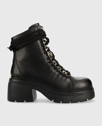 Kožené členkové topánky Liu Jo CARRIE 10 dámske, čierna farba, na podpätku, SF2221P010222222