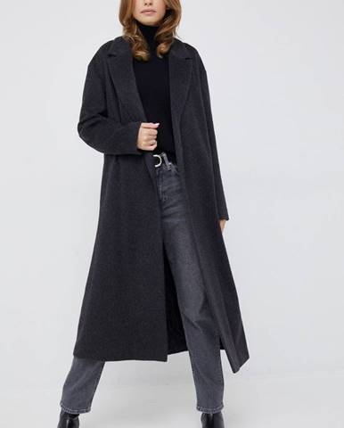 Vlnený kabát Calvin Klein čierna farba, prechodný,