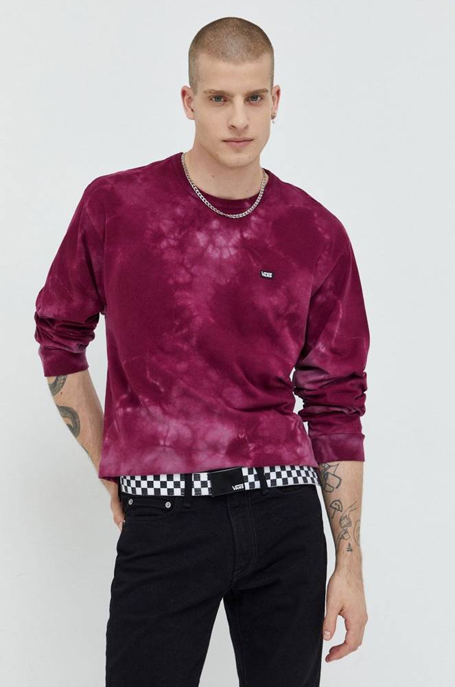 Bavlnené tričko s dlhým rukávom Vans fialová farba, vzorované