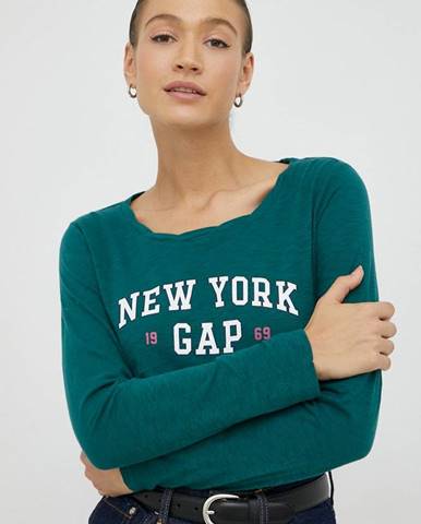 Bavlnené tričko s dlhým rukávom GAP zelená farba,