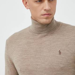 Vlnený sveter Polo Ralph Lauren pánsky, hnedá farba, tenký, s rolákom