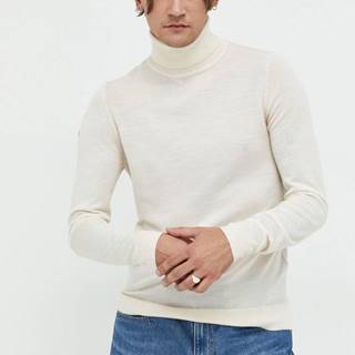 Vlnený sveter Superdry pánsky, béžová farba, tenký, s rolákom