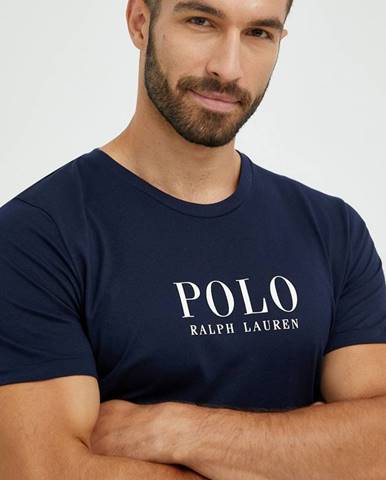 Bavlnené pyžamové tričko Polo Ralph Lauren tmavomodrá farba, s potlačou