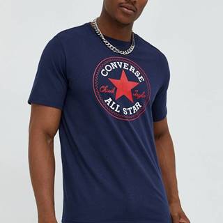 Bavlnené tričko Converse tmavomodrá farba, s potlačou