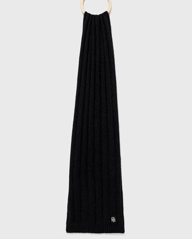 Šál Tommy Hilfiger dámsky, čierna farba, jednofarebný