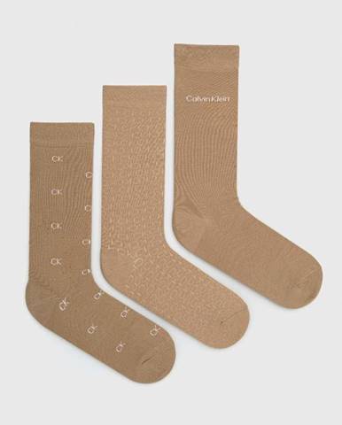 Ponožky Calvin Klein 3-pak pánske, béžová farba