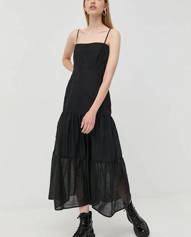 Šaty Bardot čierna farba, maxi, áčkový strih