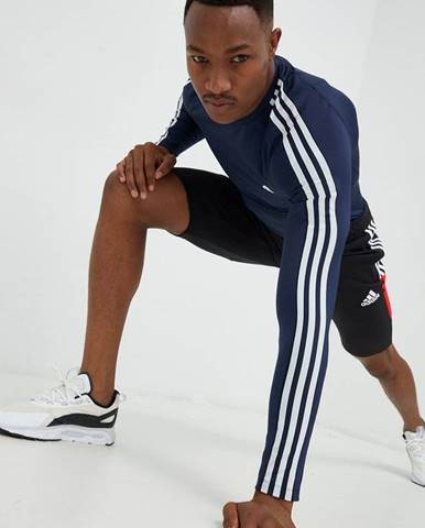 Tréningové tričko s dlhým rukávom adidas Performance Techfit 3-stripes , tmavomodrá farba, s potlačou