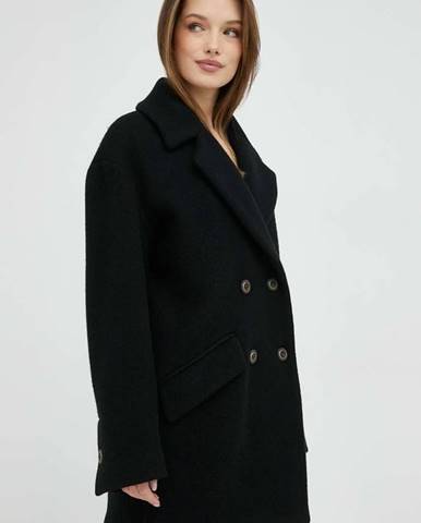 Vlnený kabát Pinko dámsky, čierna farba, prechodný, dvojradový