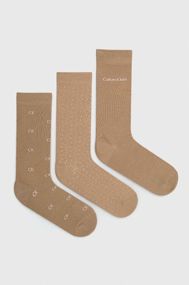 Ponožky Calvin Klein 3-pak pánske, béžová farba