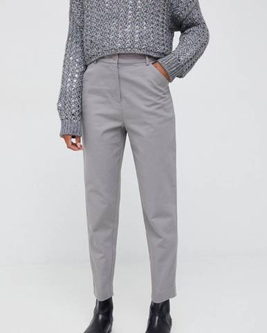Nohavice Sisley dámske, šedá farba, strih chinos, vysoký pás