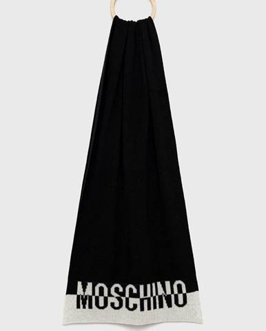 Šál s prímesou vlny Moschino čierna farba, vzorovaný